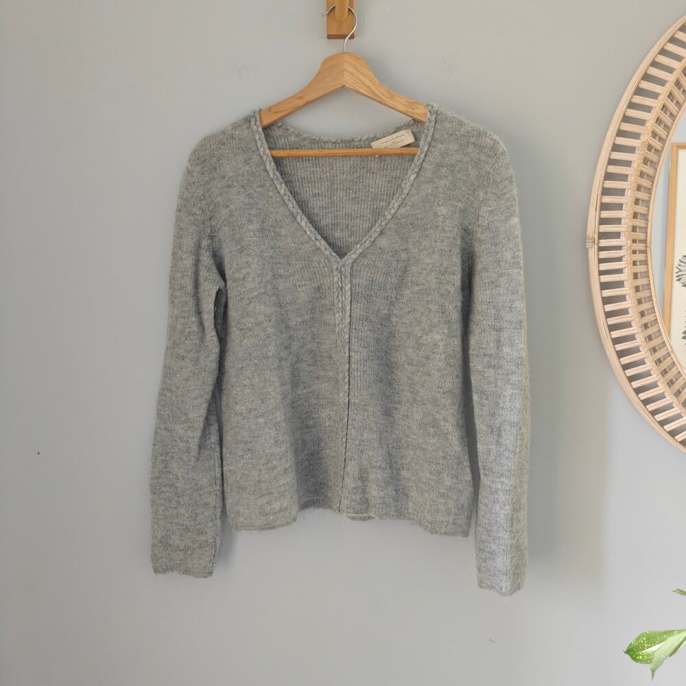 SEZANE Sienna Jumper Grey Mohair Alpaca Braided V Neck Sweater S